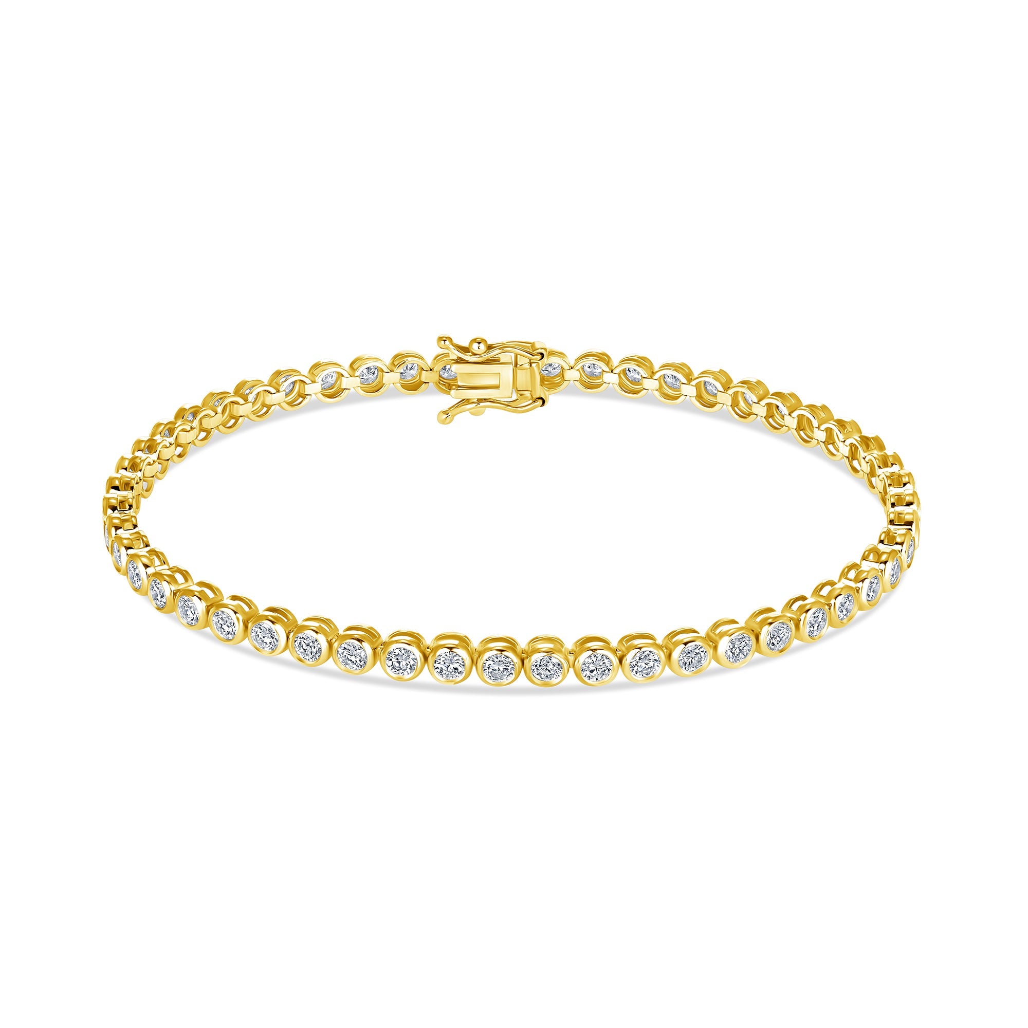 Bezel set lab grown diamond tennis bracelet in 14K yellow gold #Metal_Yellow Gold
