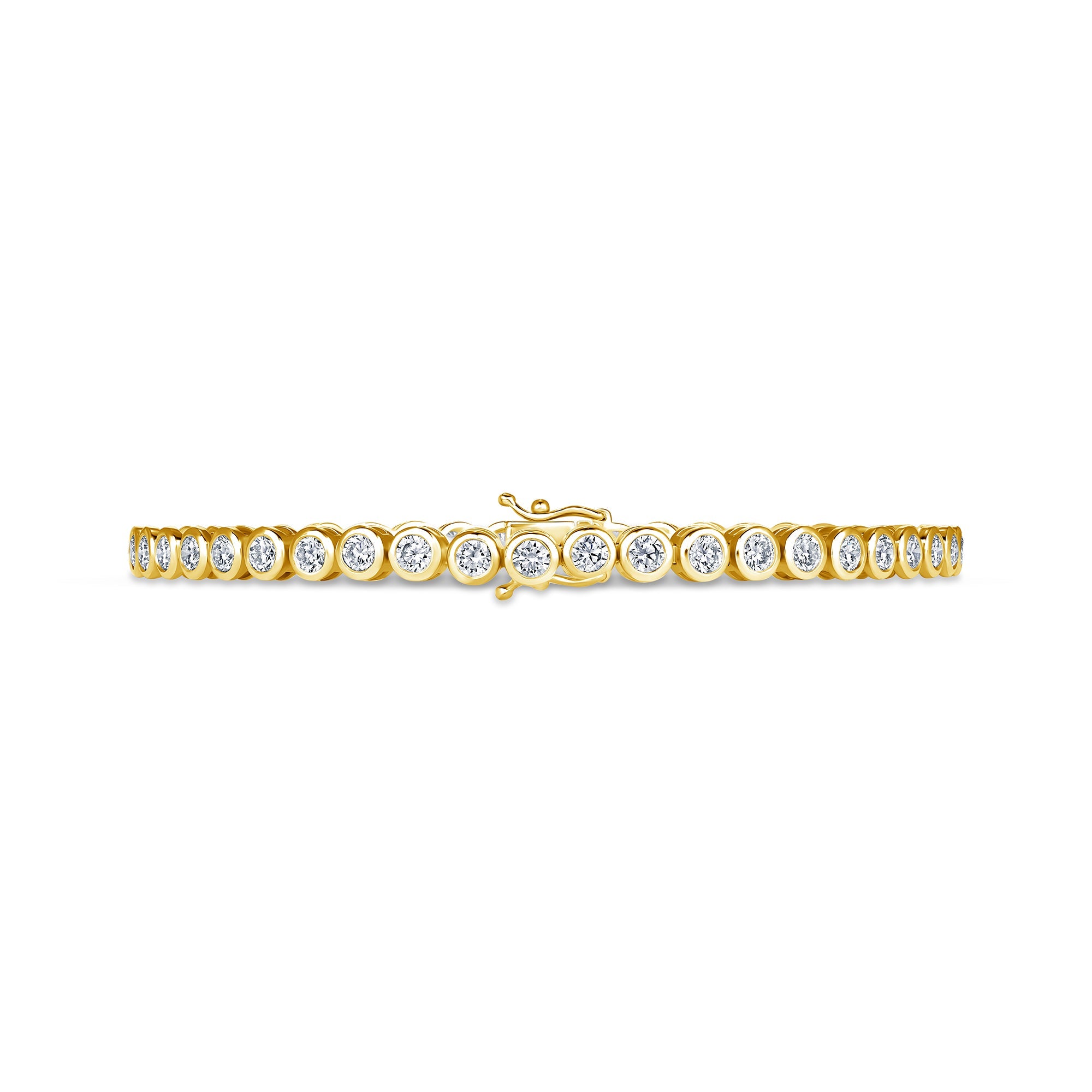Bezel set lab grown diamond tennis bracelet in 14K yellow gold #Metal_Yellow Gold