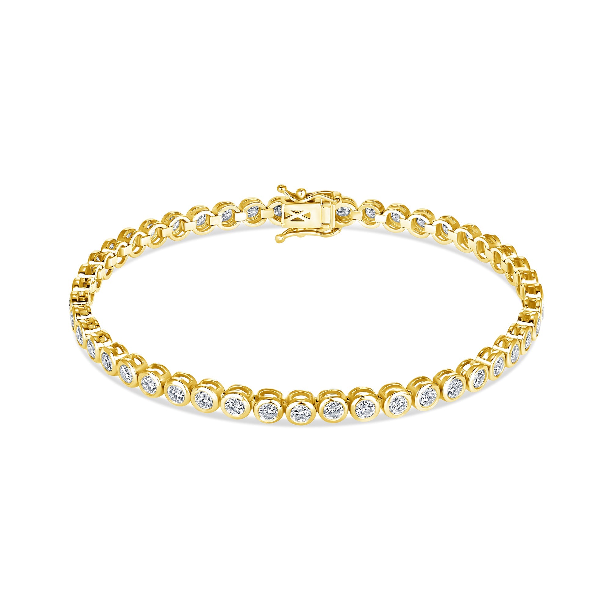 Bezel set lab grown diamond tennis bracelet in 14K yellow gold #Metal_Yellow Gold