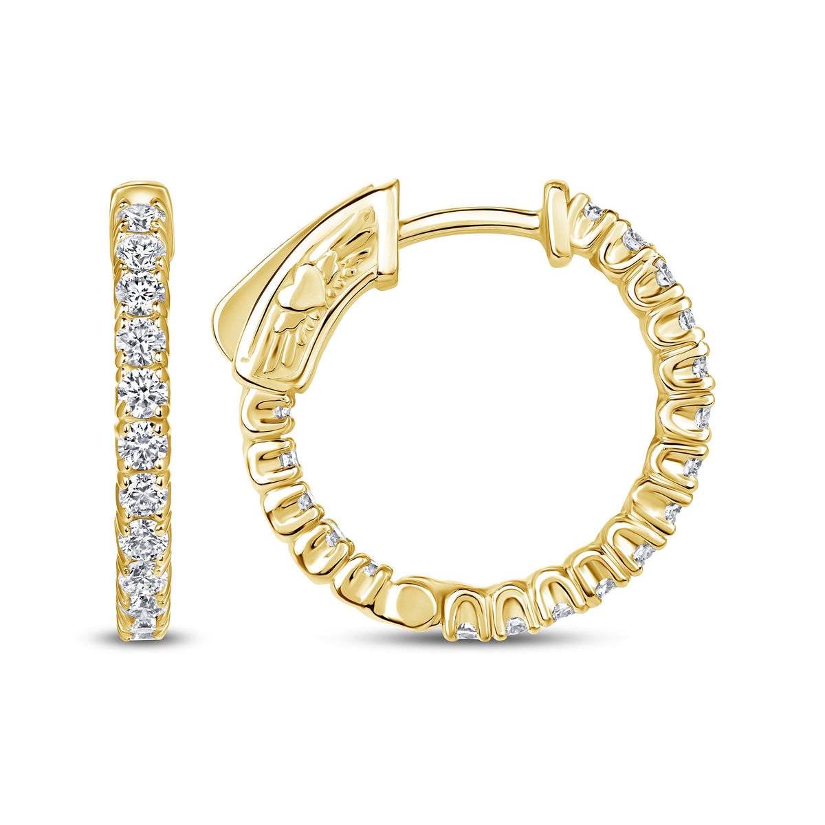0.85 carat lab grown diamond hoop earrings in 14K yellow gold