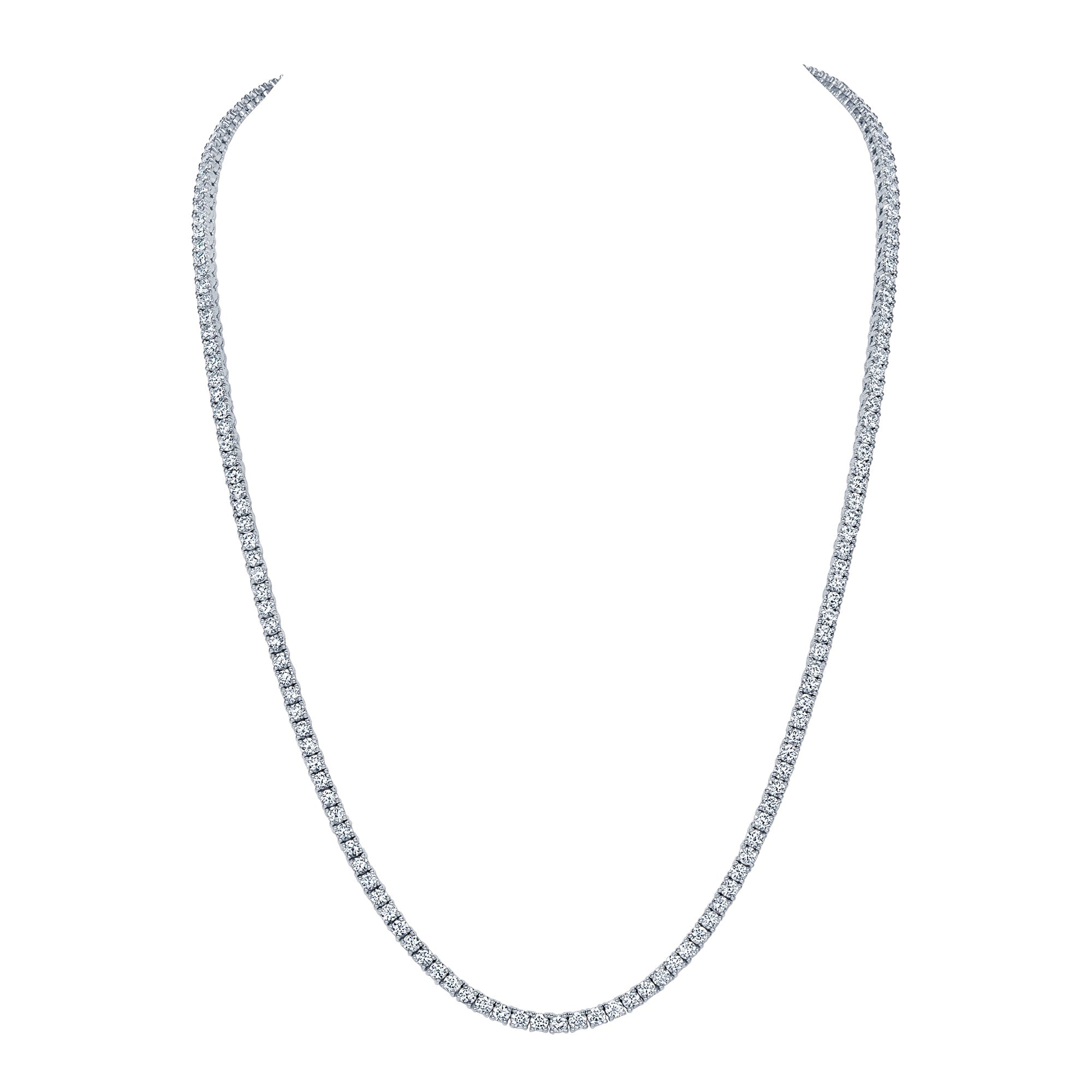 10.85 carat round lab grown diamond straight tennis necklace in 14K white gold