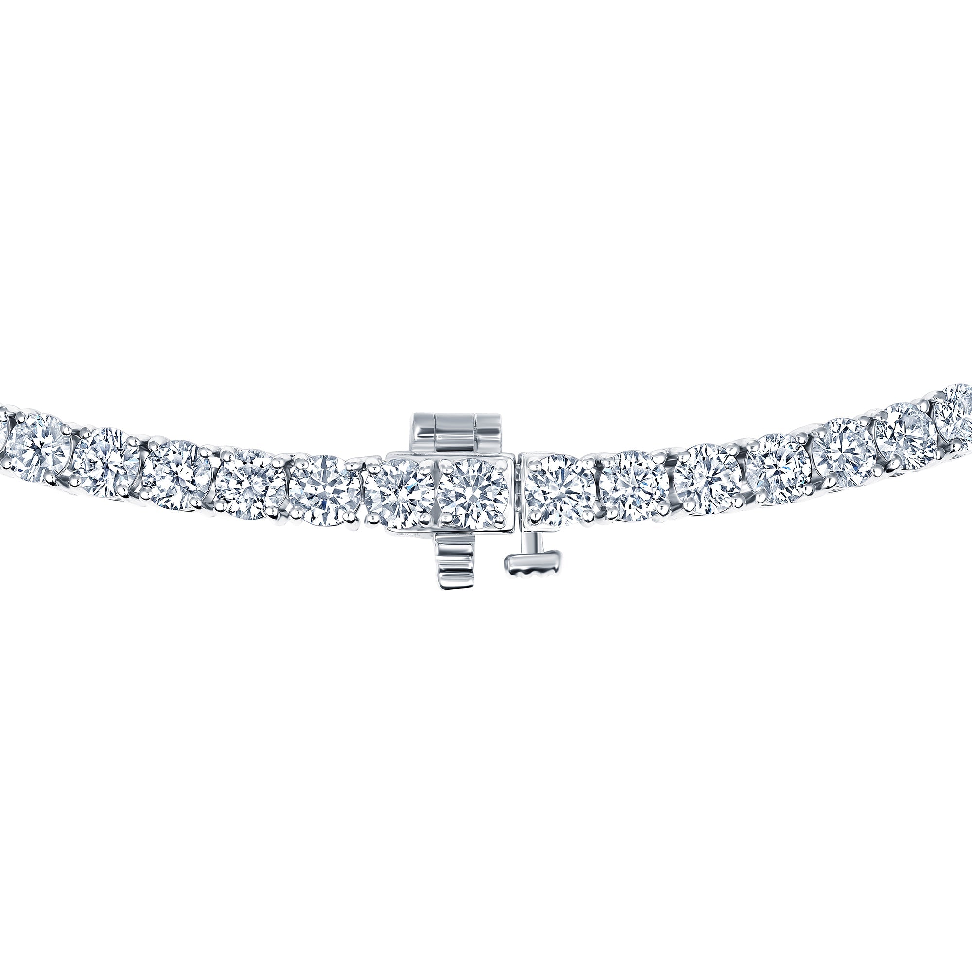 19.01 carat round lab grown diamond straight tennis necklace in 14K white gold