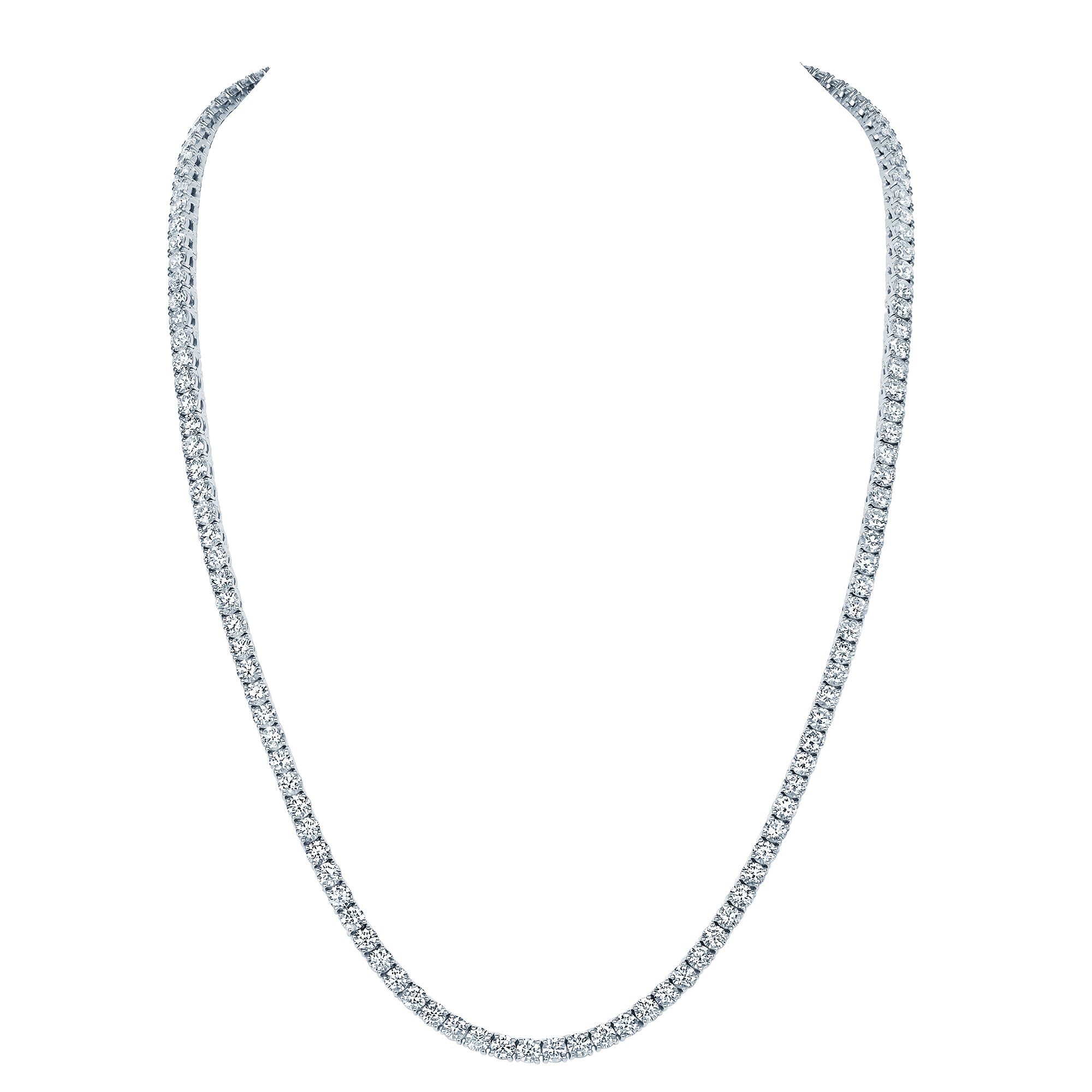 19.01 carat round lab grown diamond straight tennis necklace in 14K white gold