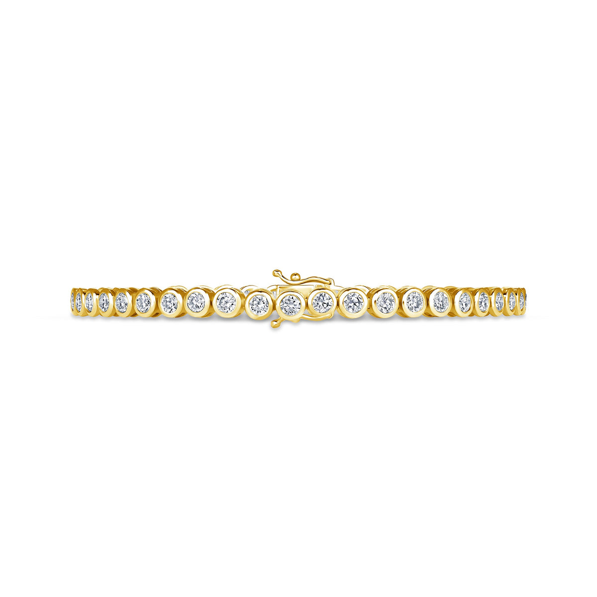 Bezel set lab grown diamond tennis bracelet in 14K yellow gold #Metal_Yellow Gold