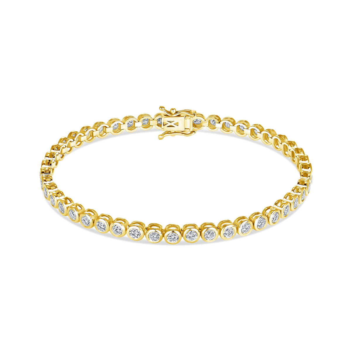 Bezel set lab grown diamond tennis bracelet in 14K yellow gold #Metal_Yellow Gold