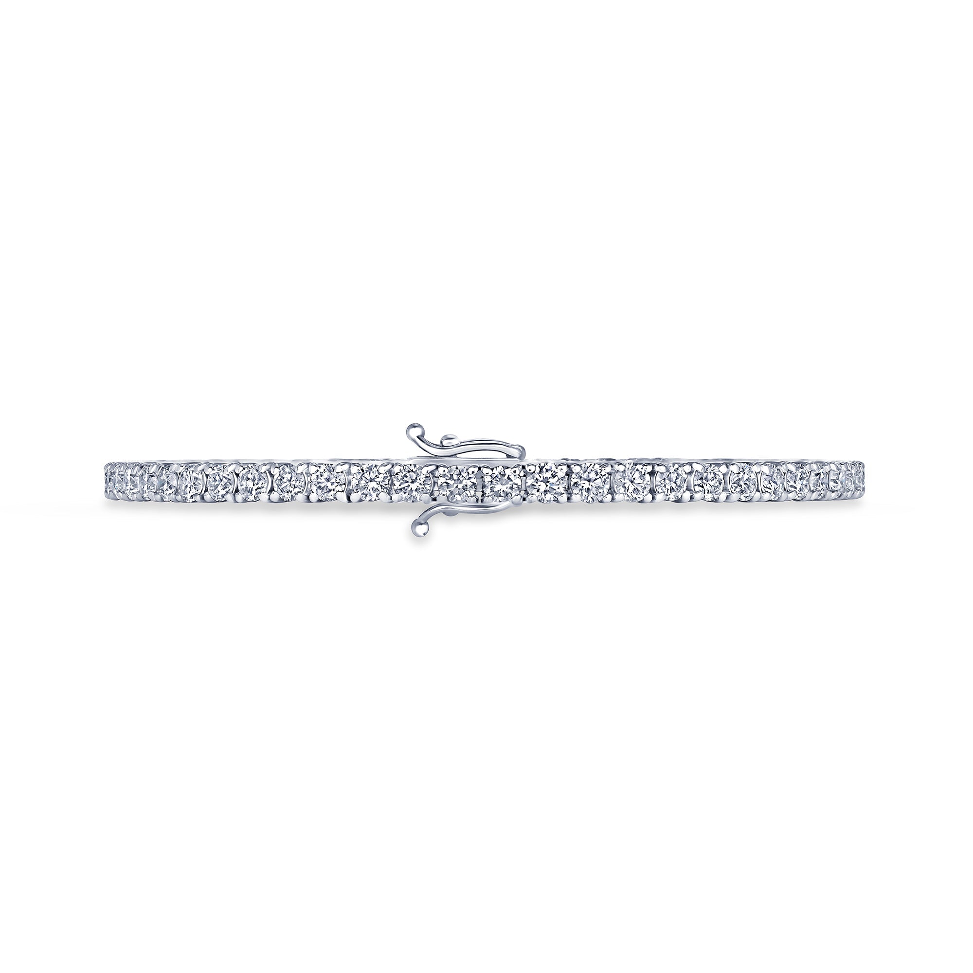 Round diamond tennis bracelet at a lower total carat weight, full length view