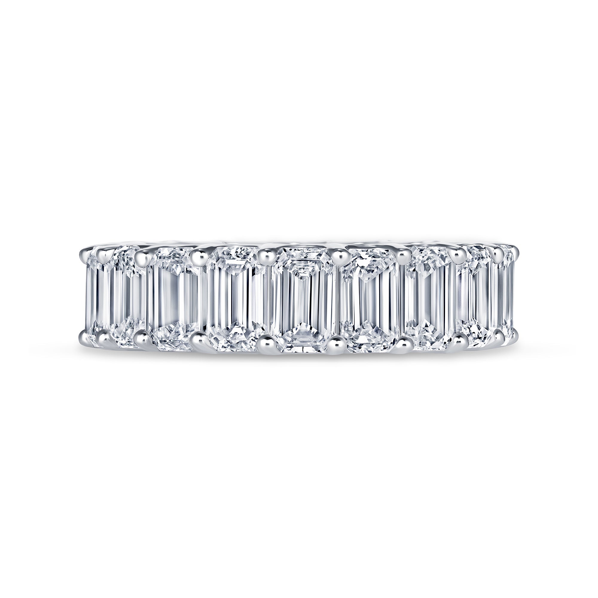 6.21 carat emerald cut lab grown diamond eternity band in 14K white gold