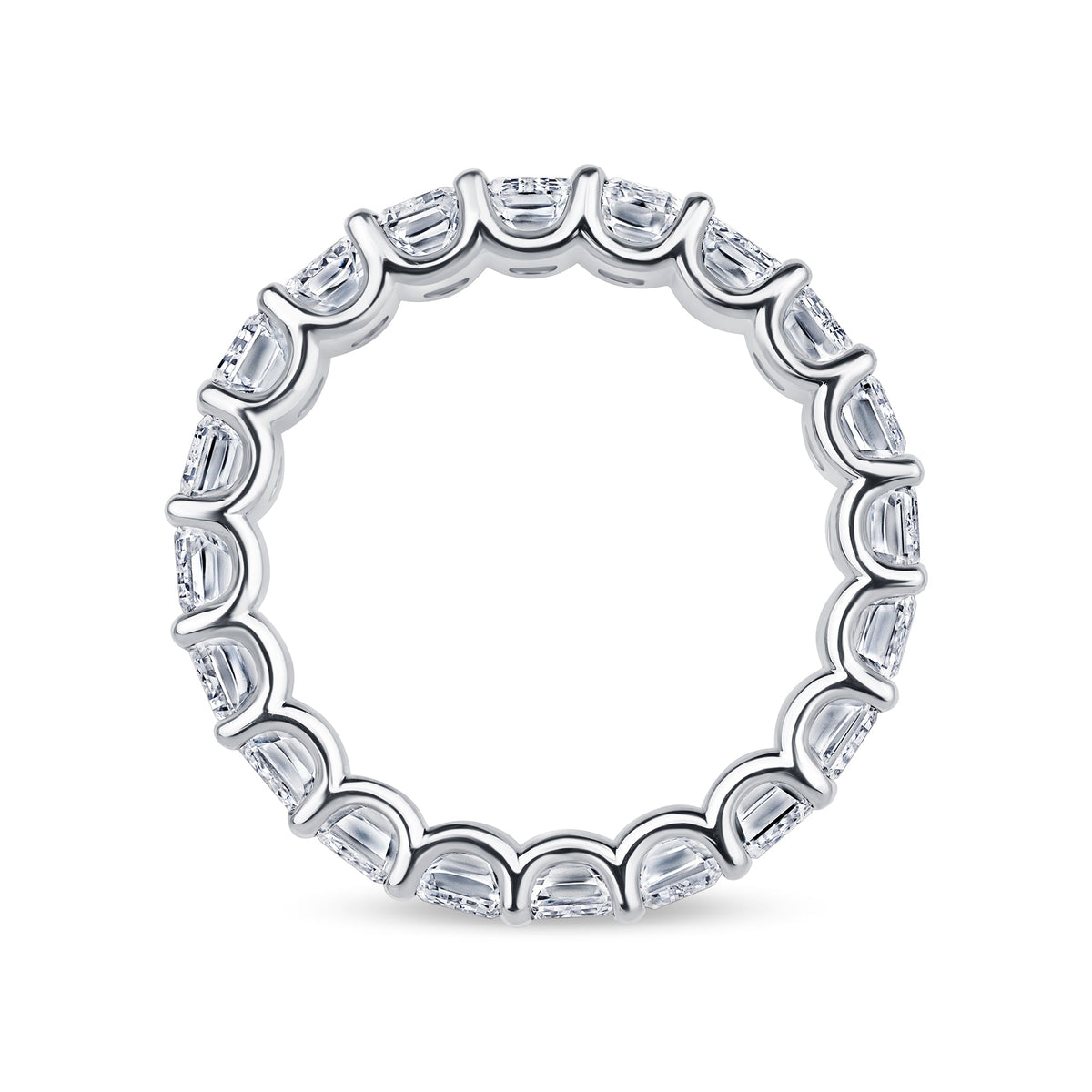 6.21 carat emerald cut lab grown diamond eternity band in 14K white gold