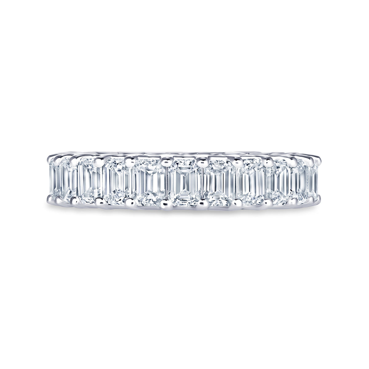 3.43 carat emerald cut east-west lab grown diamond eternity band in 14K white gold