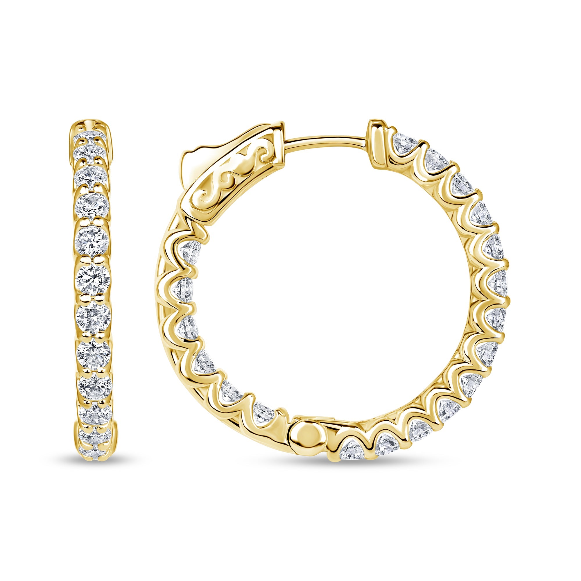 1.78 carat lab grown diamond hoop earrings in 14K yellow gold