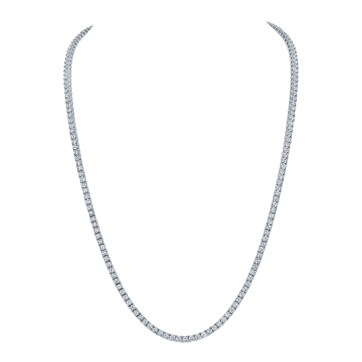 10.85 carat round lab grown diamond straight tennis necklace in 14K white gold