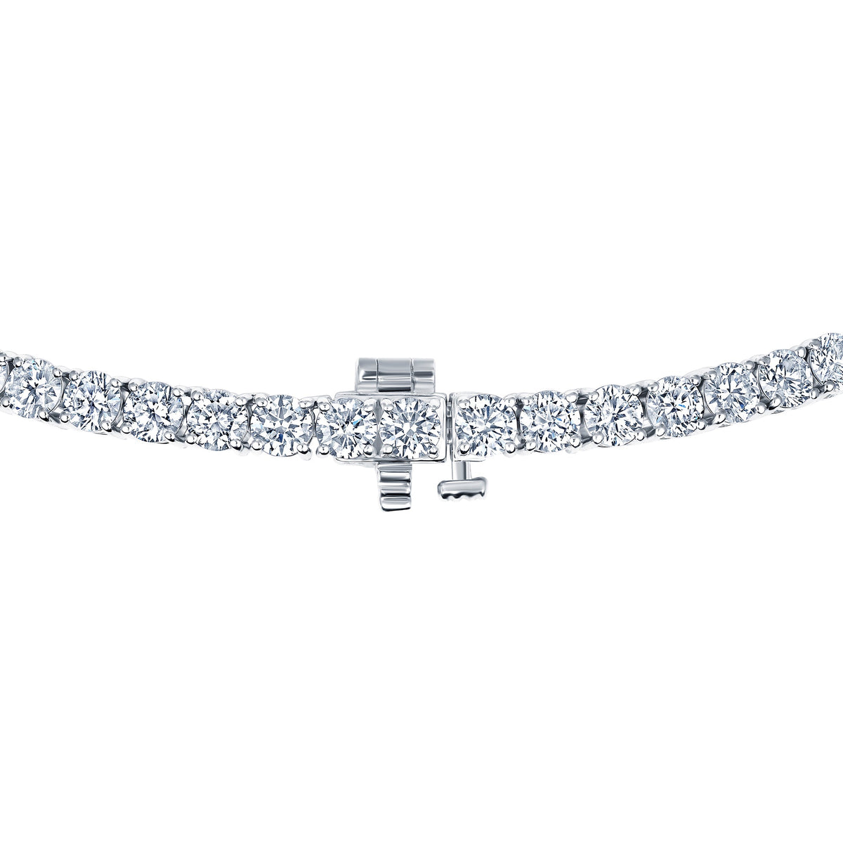 19.01 carat round lab grown diamond straight tennis necklace in 14K white gold
