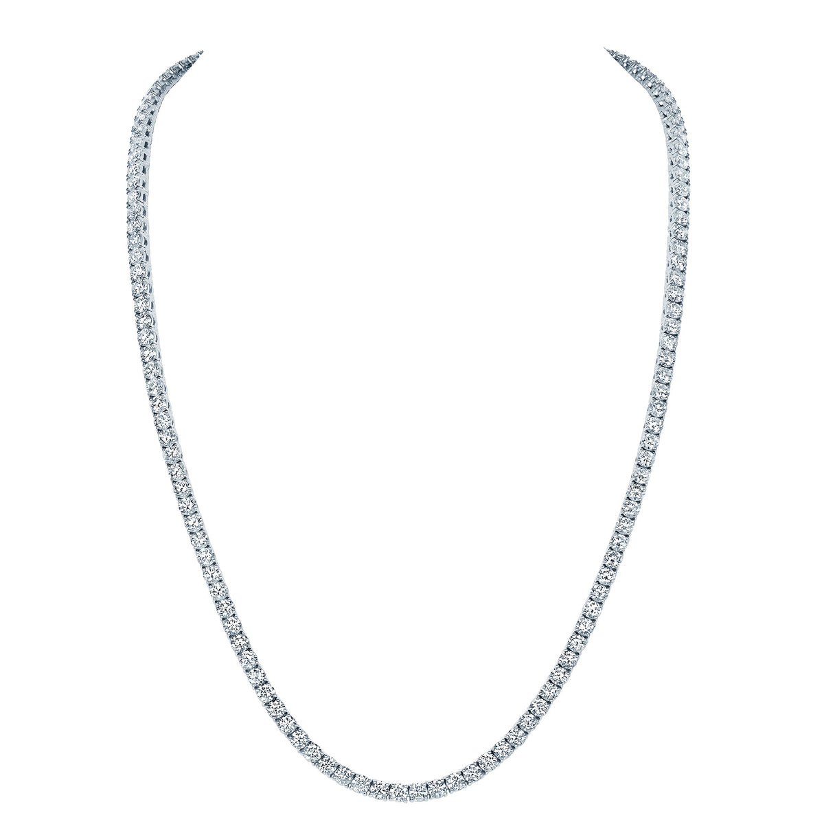 19.01 carat round lab grown diamond straight tennis necklace in 14K white gold