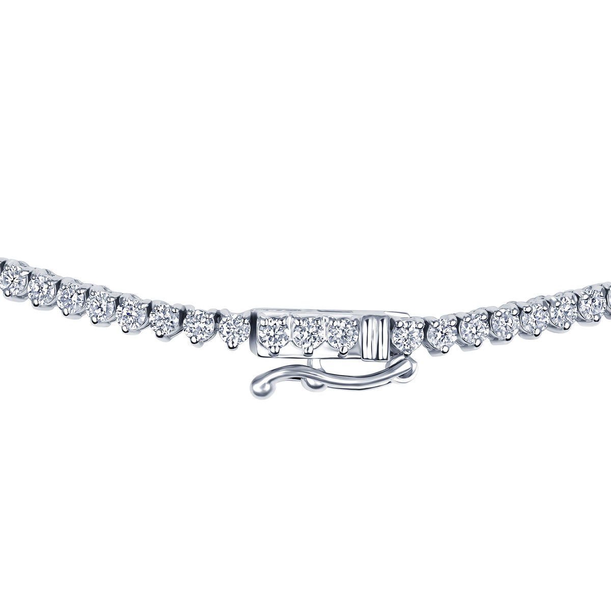 Graduated round lab grown diamond tennis necklace in 14K white gold, full view