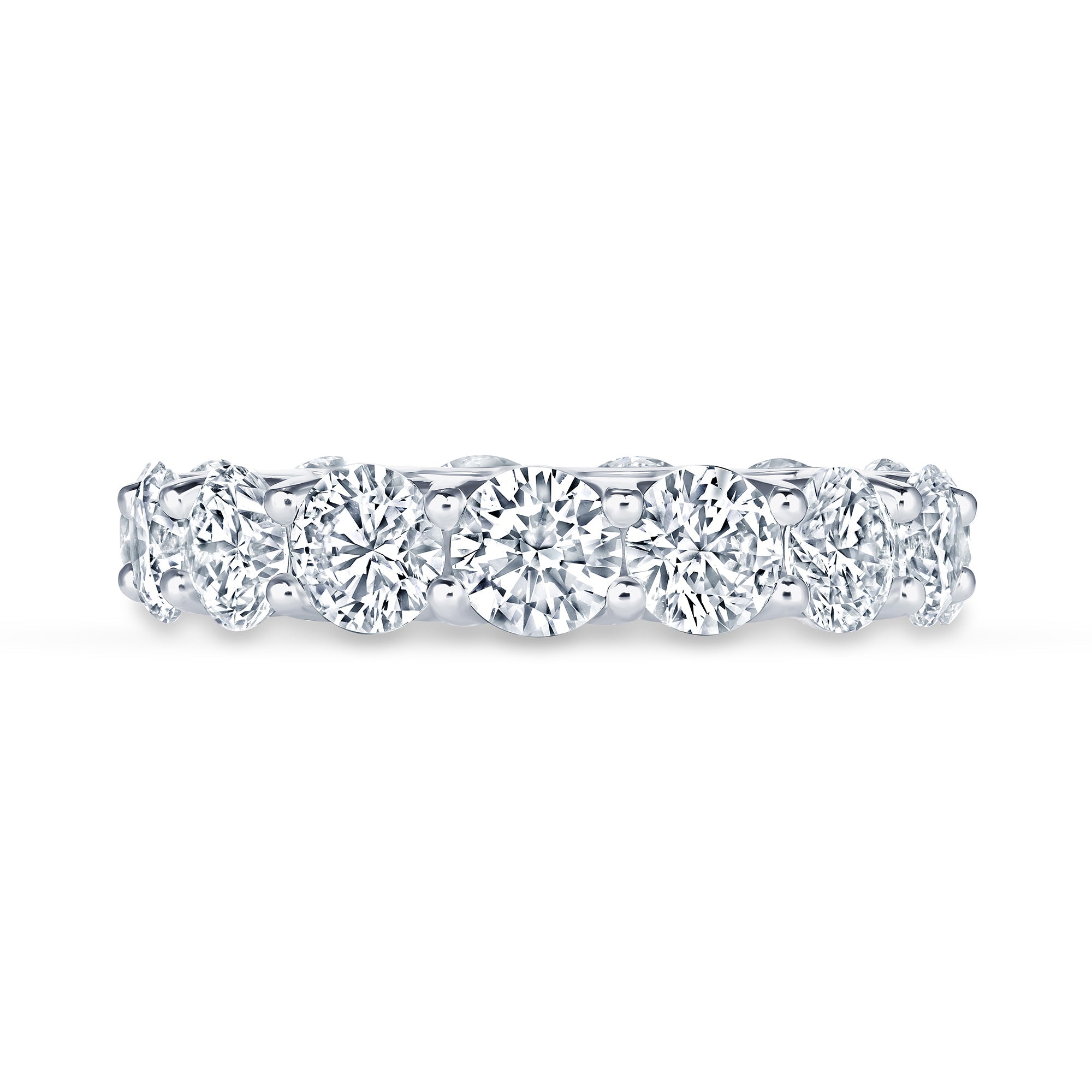 5.22 carat round lab grown diamond eternity band in 14K white gold