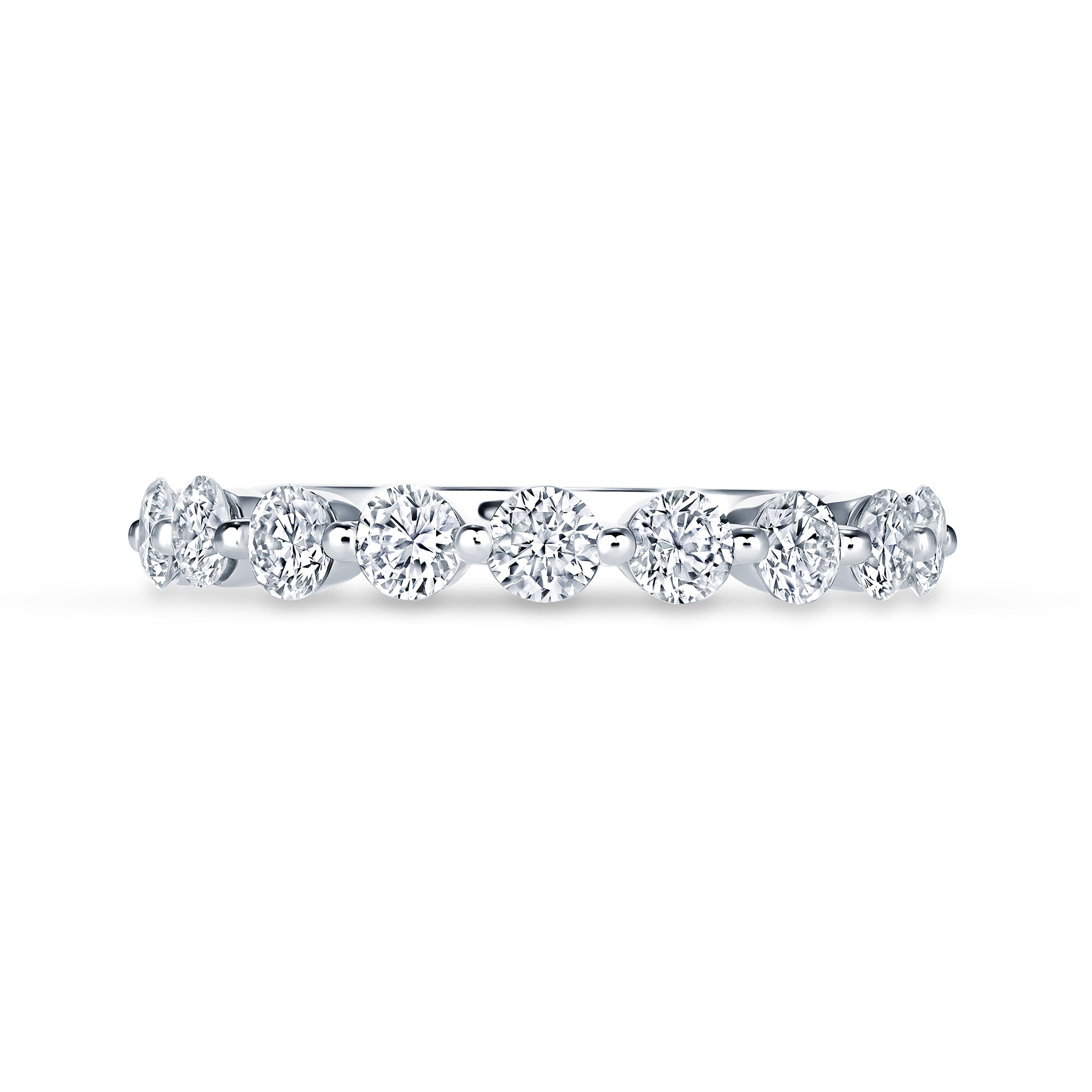 1 carat round diamond half eternity band in 14K white gold, eleven stones