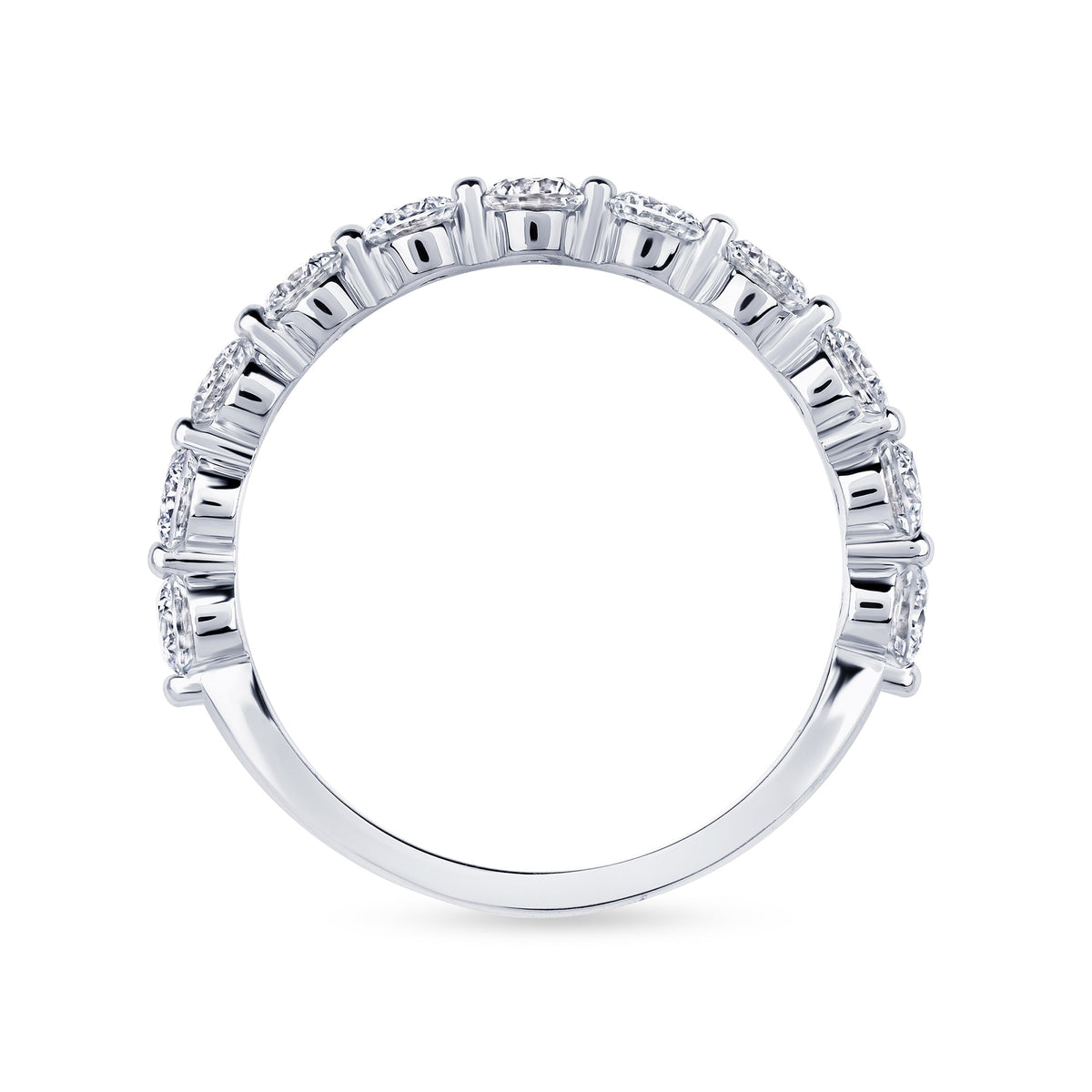 Half eternity band shown at an angle, gold shoulders visible