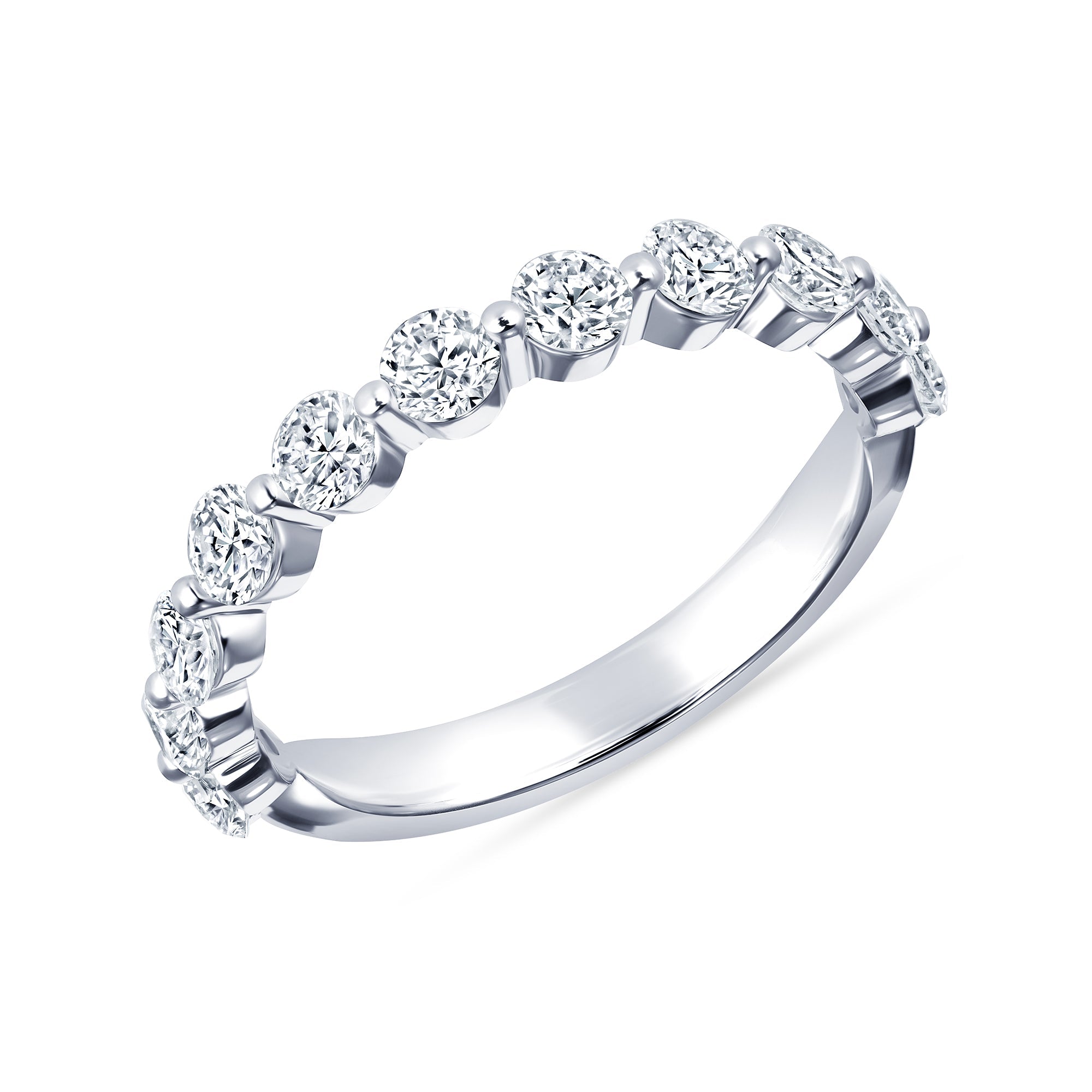 Round diamond half eternity band, profile view